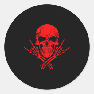 Awesome Music Skull Rocker Greeting Red Skull Classic Round Sticker