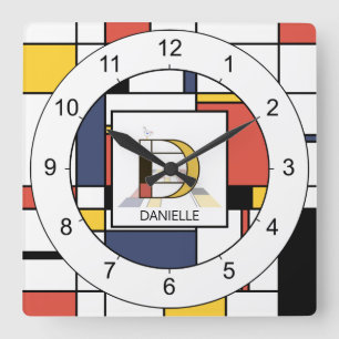 Awesome Neoplasticism Art Monogram. Letter D Square Wall Clock