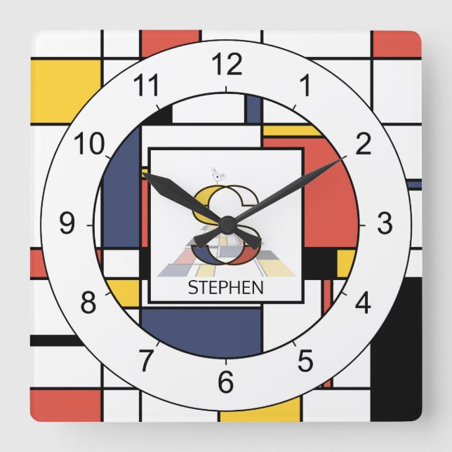 Awesome Neoplasticism Art Monogram. Letter S Square Wall Clock (Front)