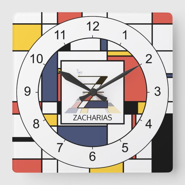 Awesome Neoplasticism Art Monogram. Letter Z Square Wall Clock (Front)