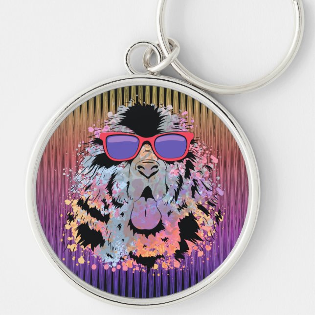 Awesome Newfoundland Dog Sunglasses Key Ring (Front)