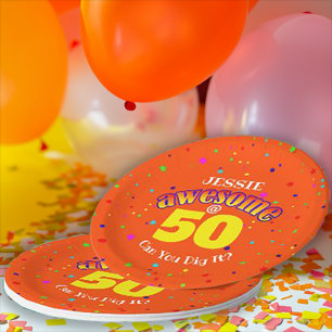 AWESOME Orange 50TH BIRTHDAY  Paper Plate