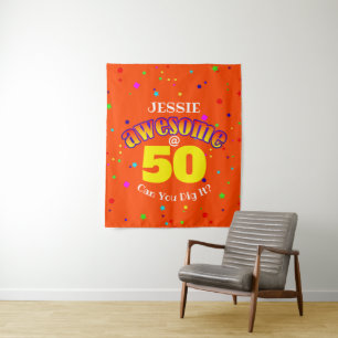 AWESOME Orange 50TH BIRTHDAY Tapestry