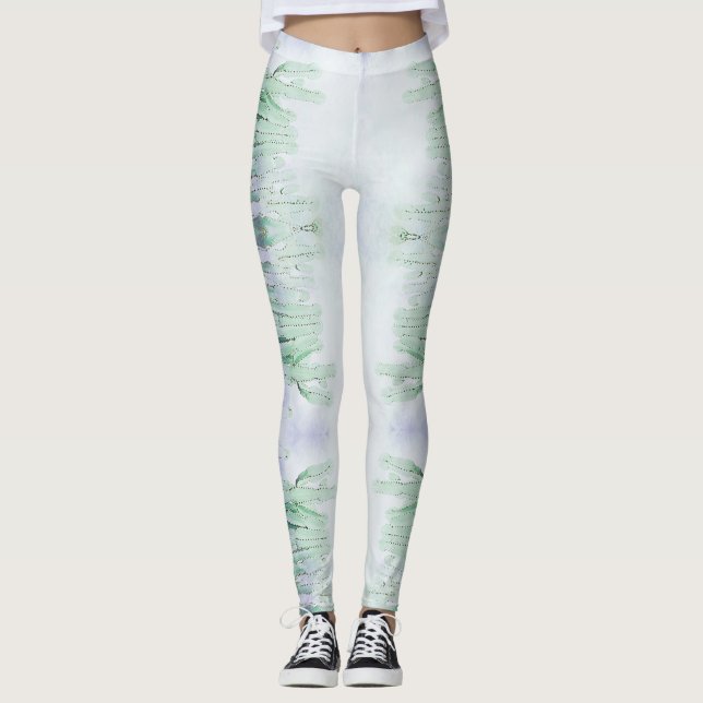 Awesome Pale Green Cactus Pattern Leggings (Front)