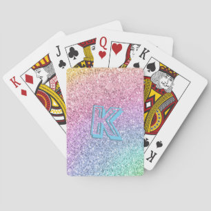 Awesome Pastel Glitter Girly Monogrammed Custom Playing Cards