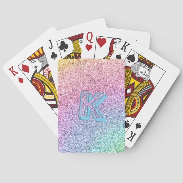 Awesome Pastel Glitter Girly Monogrammed Custom Playing Cards (Back)