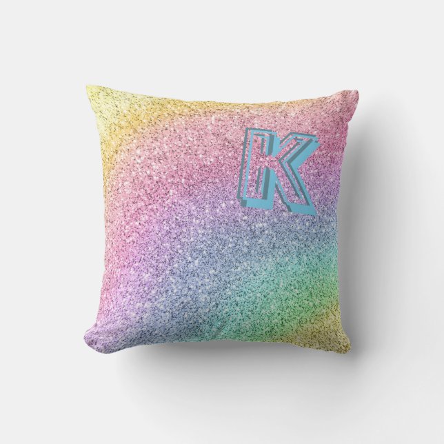 Awesome Pastel Glitter Monogrammed Custom Cushion (Front)