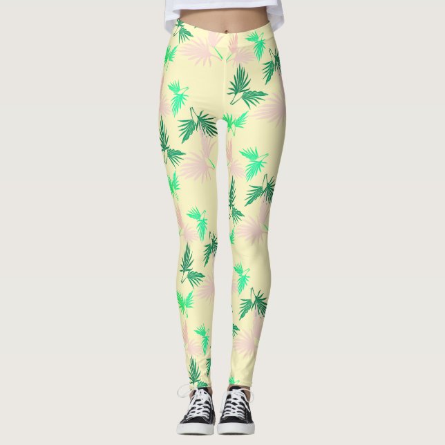 Awesome Pastel Palm Tree Leaf Tropical Leggings (Front)