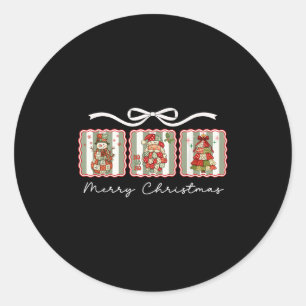 Awesome Patchwork Santa Merry Christmas  Classic Round Sticker