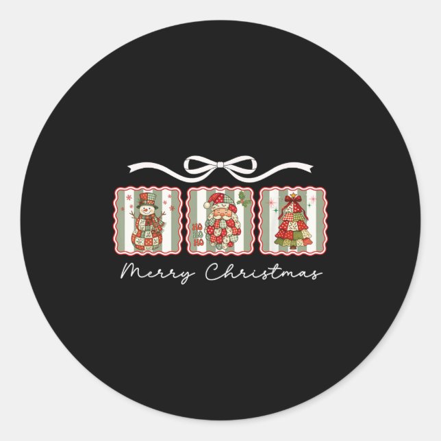 Awesome Patchwork Santa Merry Christmas  Classic Round Sticker (Front)