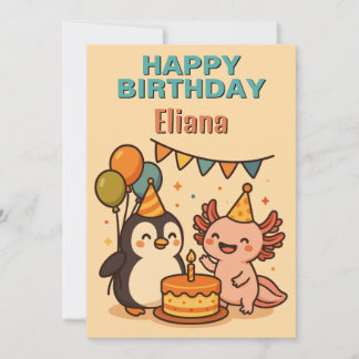 awesome Penguin and axolotl happy birthday Invitation