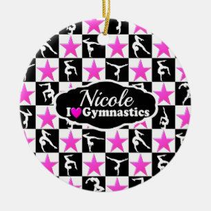 AWESOME PINK AND BLACK GYMNASTICS DESIGN CERAMIC TREE DECORATION