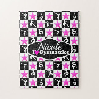 AWESOME PINK AND BLACK GYMNASTICS DESIGN JIGSAW PUZZLE