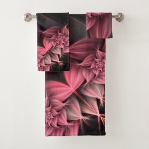 Awesome pink Flower Fractal Bath Towel Set