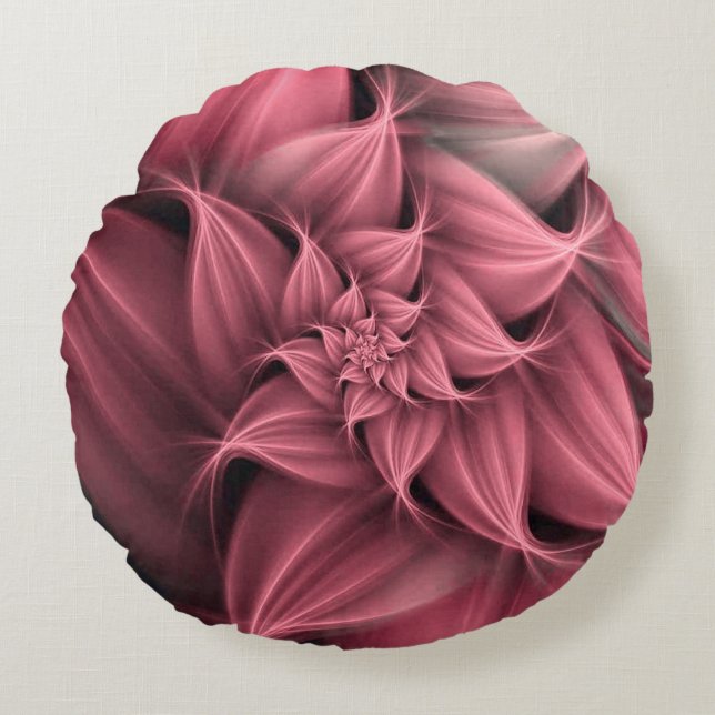 Awesome pink Flower Fractal  Round Cushion (Front)