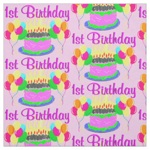 AWESOME PINK HAPPY 1ST BIRTHDAY FABRIC