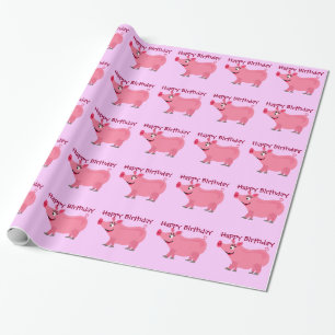 Awesome Pink Pig Wearing Lipstick Art Wrapping Paper