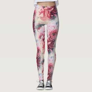 Awesome Pink Rose Chrysanthemum Flowers Leggings