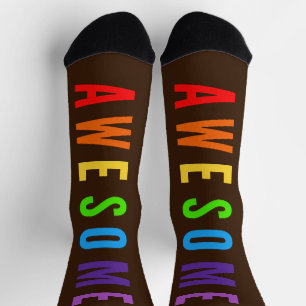 AWESOME POSTIVE HAPPY UPLIFTING TEXT RAINBOW BROWN SOCKS
