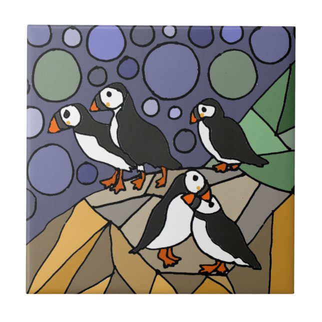 Awesome Puffin Bird Art Abstract Original Tile (Front)