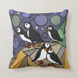 Awesome Puffin Birds Art Abstract Cushion