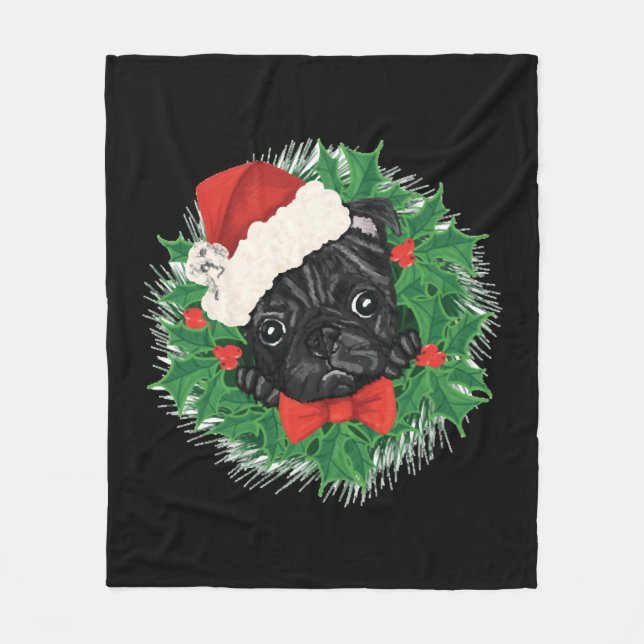 Awesome Pug Christmas Shirt Fleece Blanket (Front)