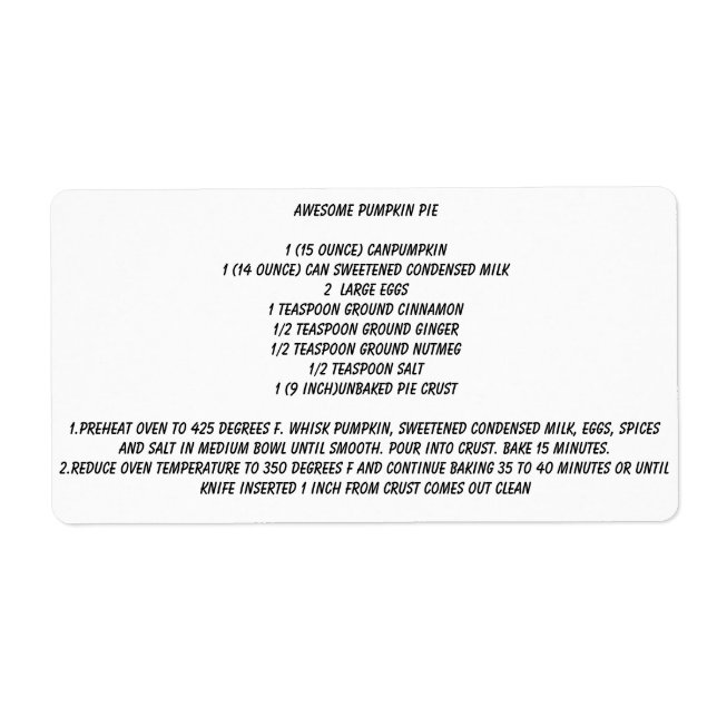 Awesome Pumpkin Pie REcipe (Front)