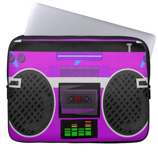 Awesome Purple Illustrated 80s Boombox Laptop Sleeve (Front)