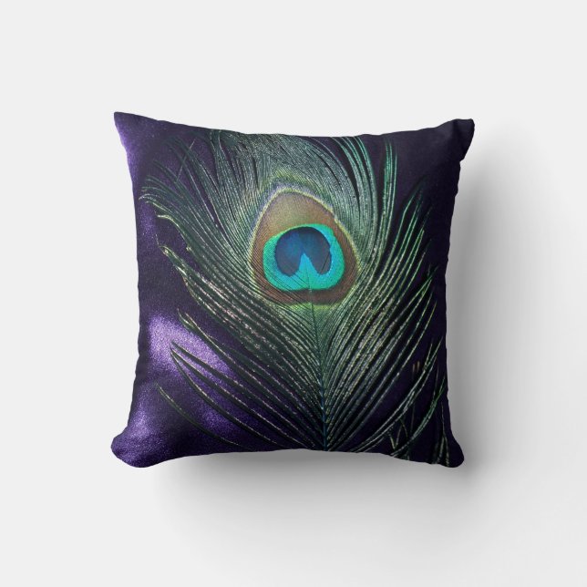 Awesome Purple Peacock Feather Still Life Cushion (Front)