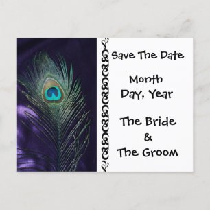 Awesome Purple Peacock Save the Date Postcard