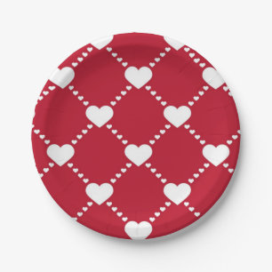 Awesome red and white love hearts paper plate