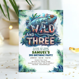 Awesome Reptiles Wild and Three 3rd Birthday Party Invitation