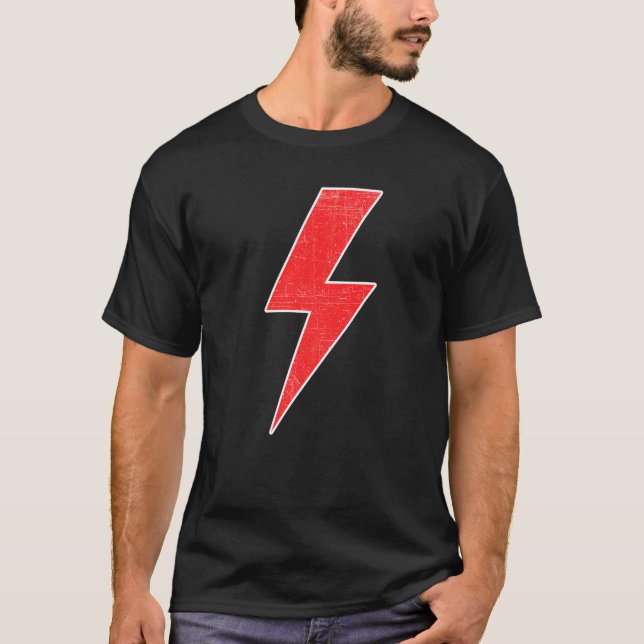 Awesome Retro Distressed RED & WHITE Lightning Bol T-Shirt (Front)