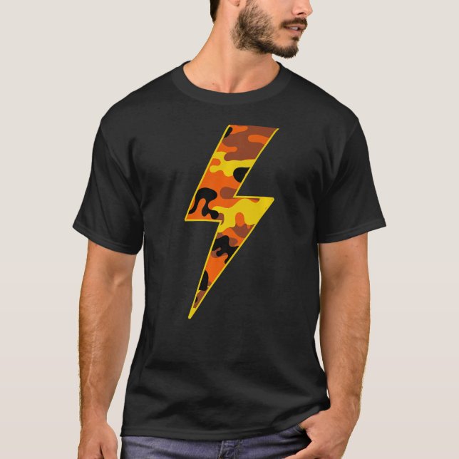 Awesome Retro Fall Orange Camo Lightning Bolt   T-Shirt (Front)
