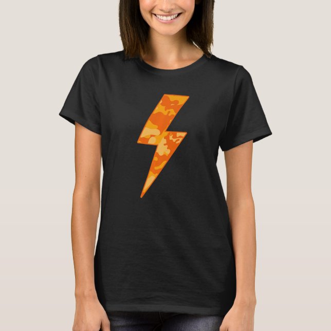 Awesome Retro ORANGE FALL CAMO Lightning Bolt   T-Shirt (Front)