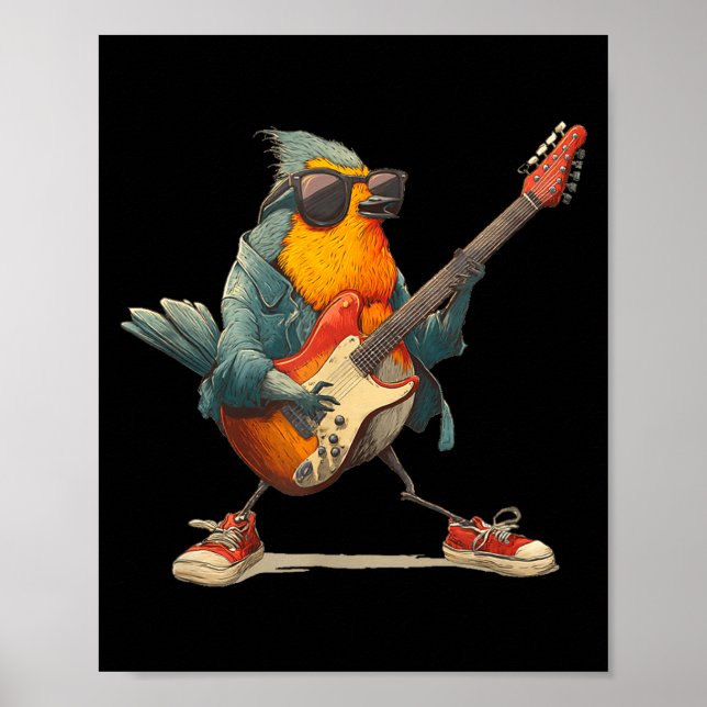 Awesome Robin Bird With Electric Guitar For Boys A Poster (Front)