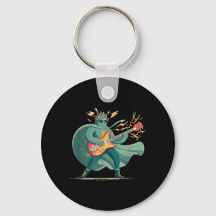 Awesome Rock Hero with Electric Guitar and Cape Key Ring