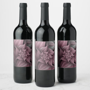 Awesome Rose Flower Fractal Wine Label