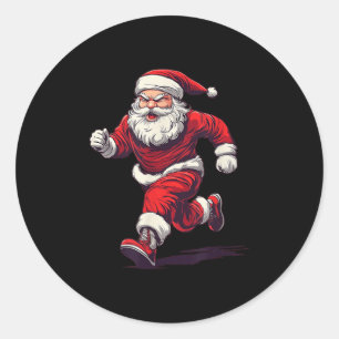 Awesome Running Santa Outfit For Jogging And Xmas  Classic Round Sticker