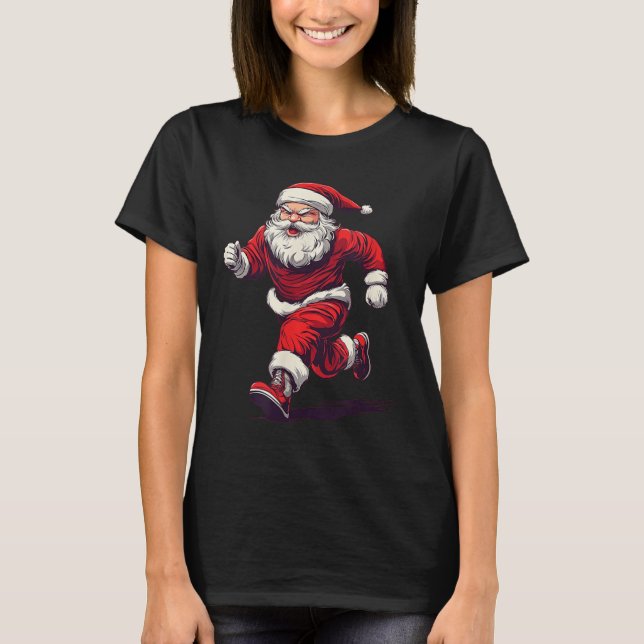 Awesome Running Santa Outfit For Jogging And Xmas  T-Shirt (Front)
