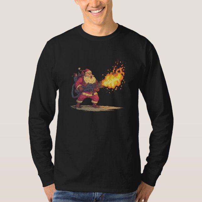 Awesome Santa Claus with Flamethrower Costume T-Shirt (Front)
