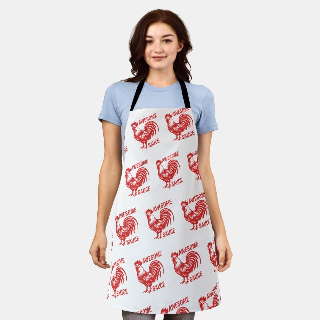 Awesome Sauce Rooster Funny Apron (Worn)