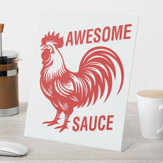 Awesome Sauce Rooster Funny Pedestal Sign (In SItu)