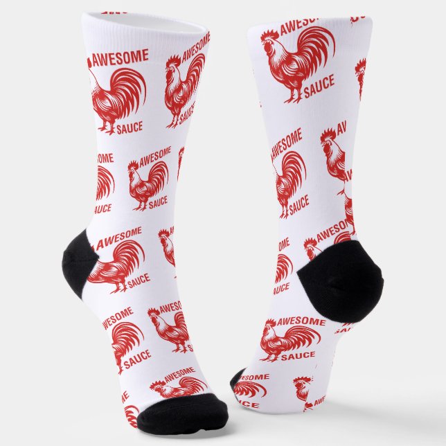 Awesome Sauce Rooster Funny Socks (Angled)
