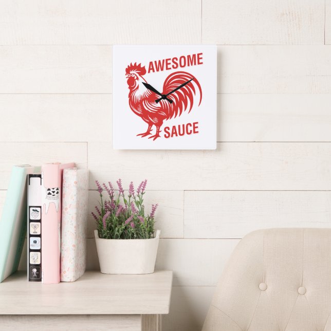 Awesome Sauce Rooster Funny Square Wall Clock (Reading Room)