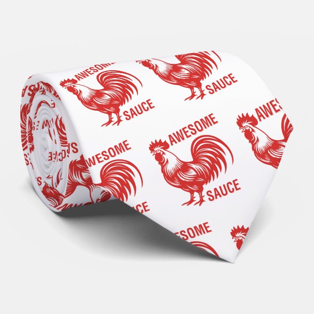 Awesome Sauce Rooster Funny Tie (Rolled)