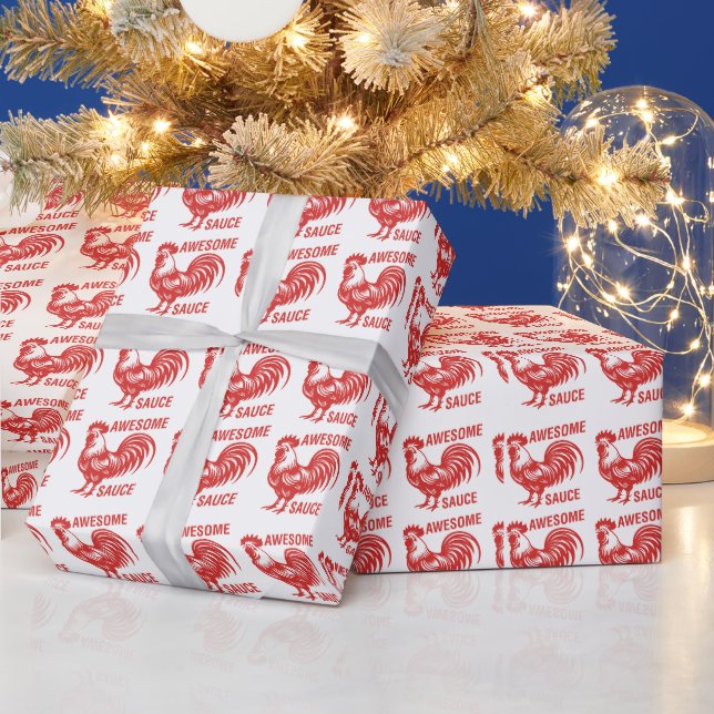 Awesome Sauce Rooster Funny Wrapping Paper (Holidays)