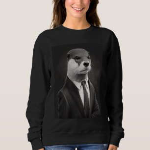 Awesome Sea Otter Animal Cool Otter In Black Suit  Sweatshirt