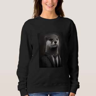 Awesome Sea Otter Animal Cool Otter In Black Suit Sweatshirt