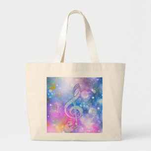 Awesome shining effects treble clef soft colours large tote bag
